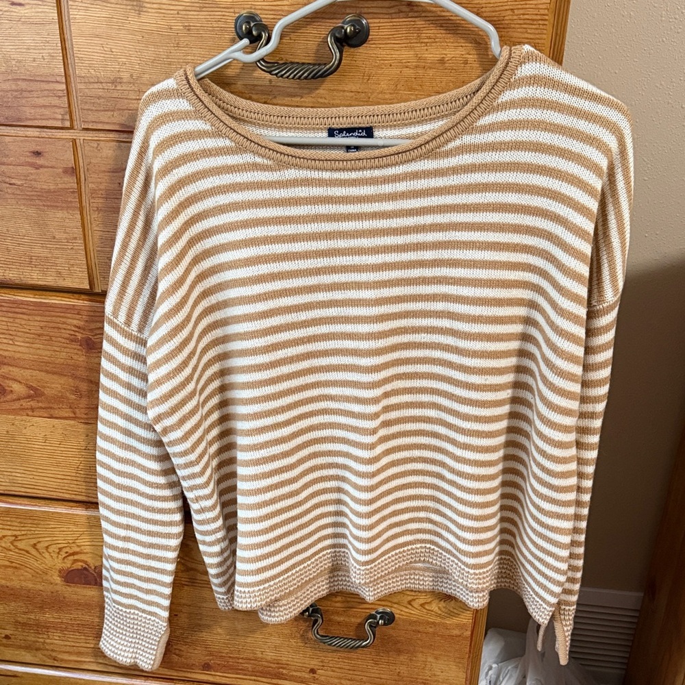 Splendid Tan and White Striped Sweater